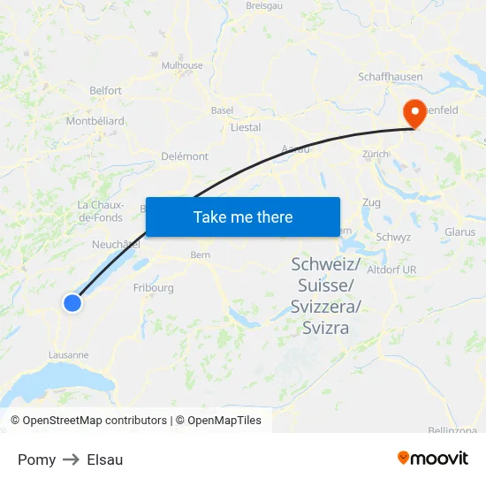 Pomy to Elsau map