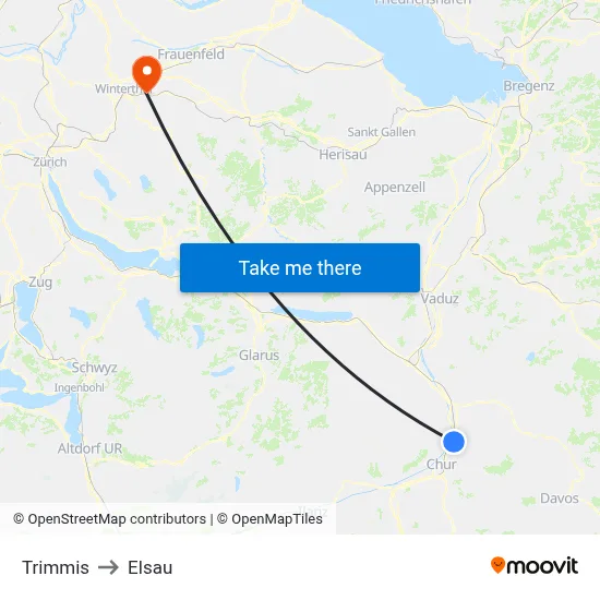 Trimmis to Elsau map