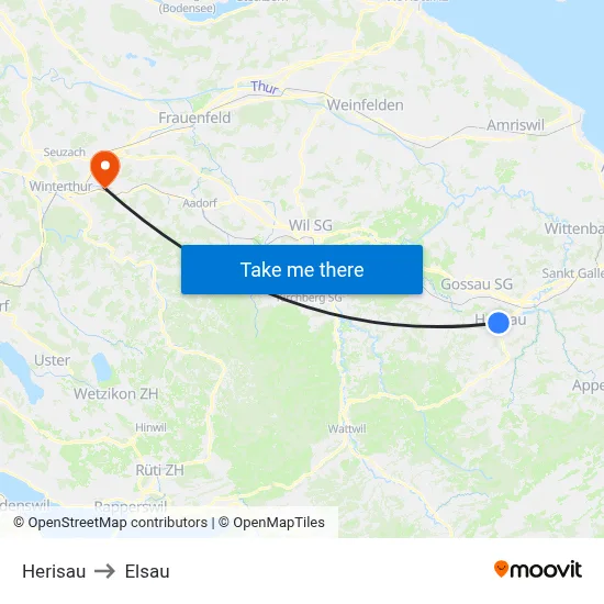 Herisau to Elsau map