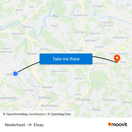 Niederhasli to Elsau map