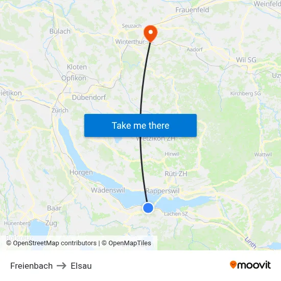 Freienbach to Elsau map