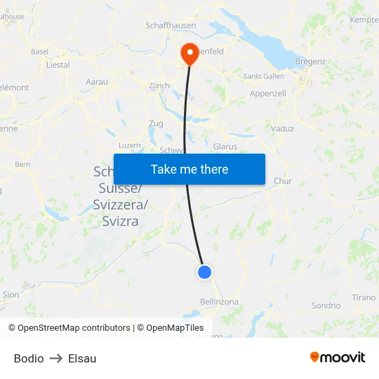 Bodio to Elsau map