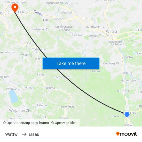Wattwil to Elsau map