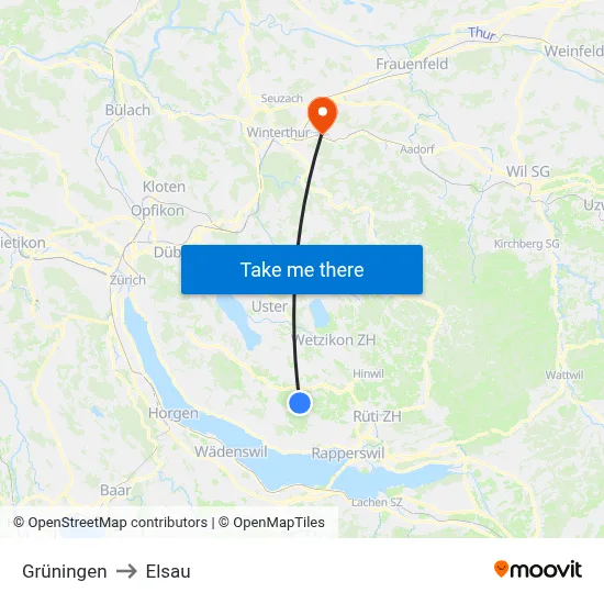 Grüningen to Elsau map