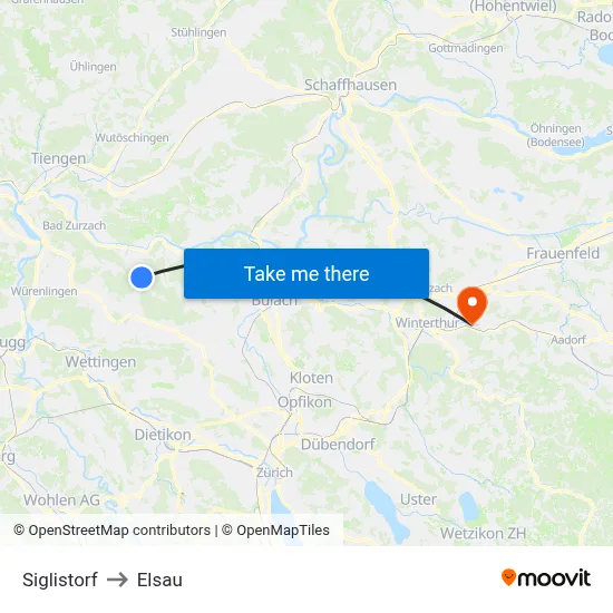 Siglistorf to Elsau map