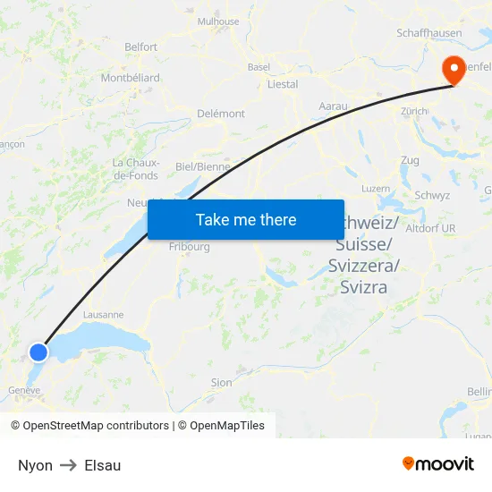 Nyon to Elsau map