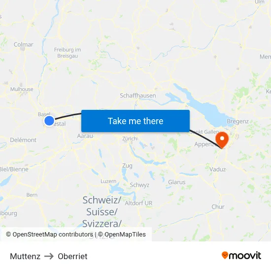 Muttenz to Oberriet map
