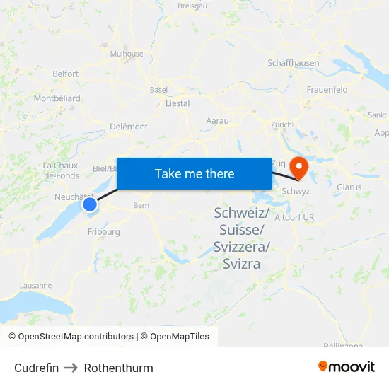 Cudrefin to Rothenthurm map