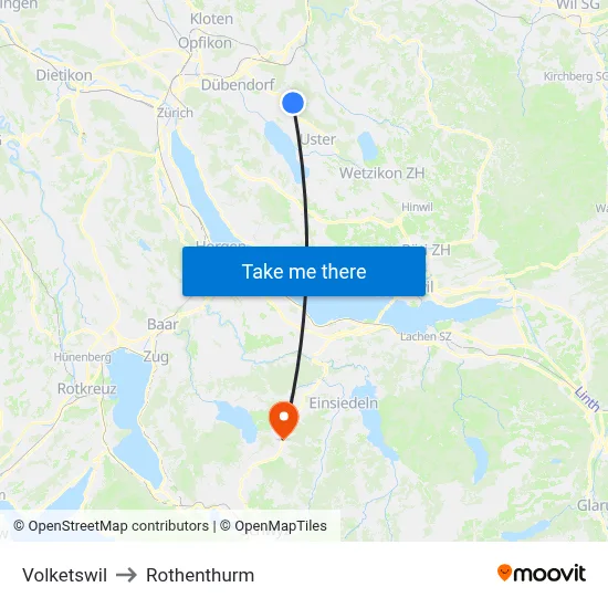 Volketswil to Rothenthurm map