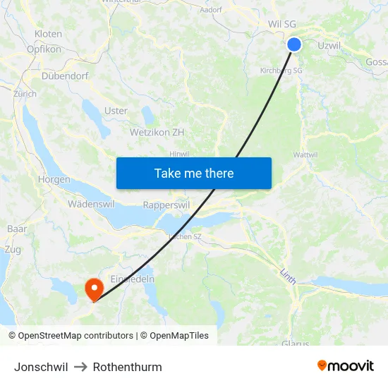 Jonschwil to Rothenthurm map