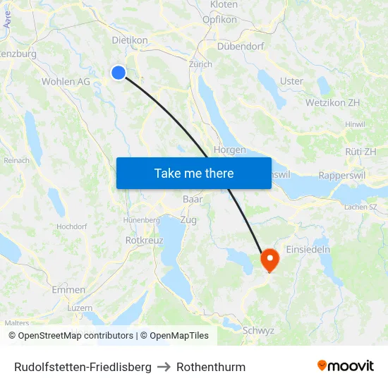 Rudolfstetten-Friedlisberg to Rothenthurm map