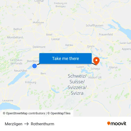 Merzligen to Rothenthurm map