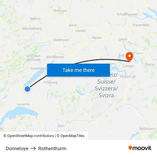 Donneloye to Rothenthurm map