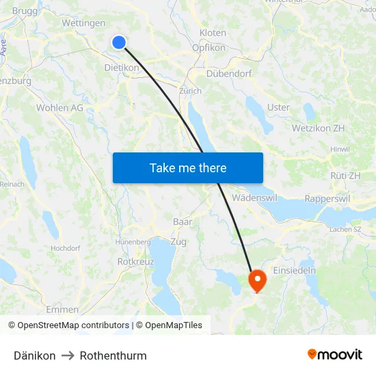Dänikon to Rothenthurm map