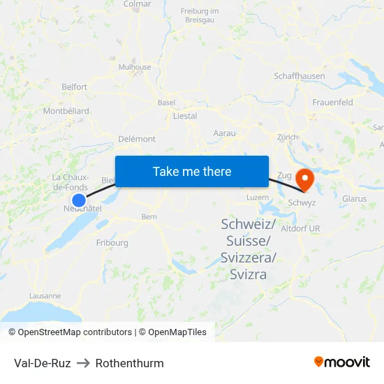Val-De-Ruz to Rothenthurm map