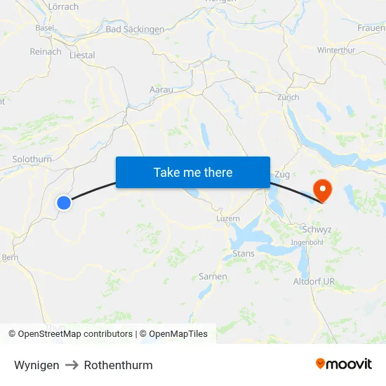 Wynigen to Rothenthurm map