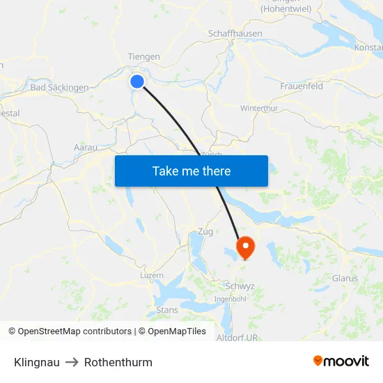 Klingnau to Rothenthurm map