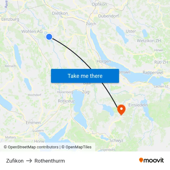 Zufikon to Rothenthurm map