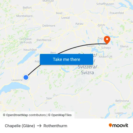 Chapelle (Glâne) to Rothenthurm map