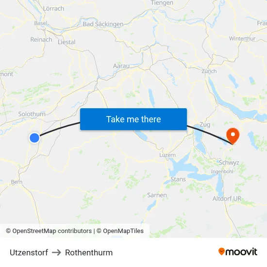 Utzenstorf to Rothenthurm map