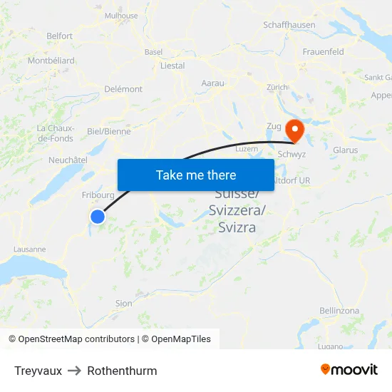 Treyvaux to Rothenthurm map