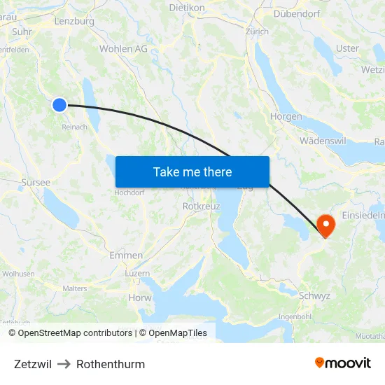 Zetzwil to Rothenthurm map