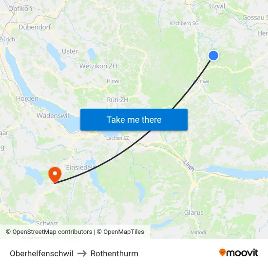 Oberhelfenschwil to Rothenthurm map