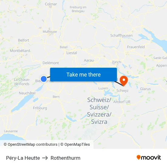 Péry-La Heutte to Rothenthurm map