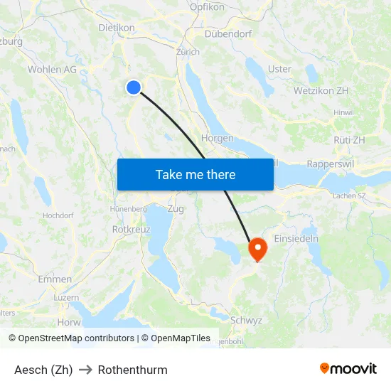 Aesch (Zh) to Rothenthurm map