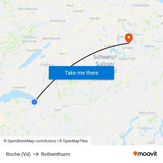 Roche (Vd) to Rothenthurm map