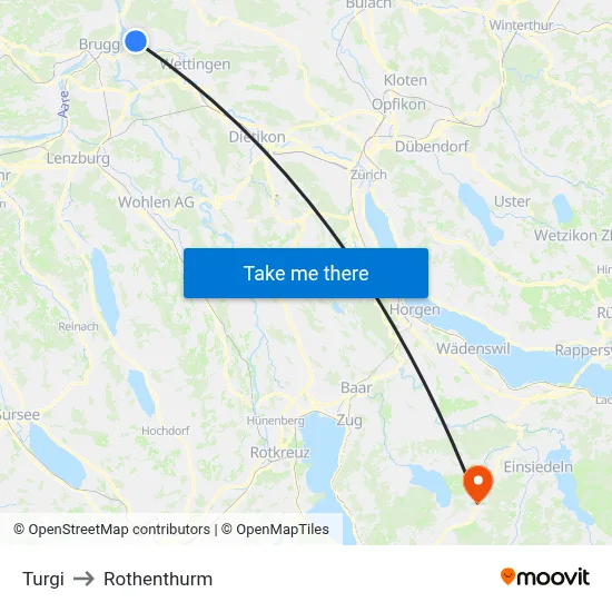Turgi to Rothenthurm map