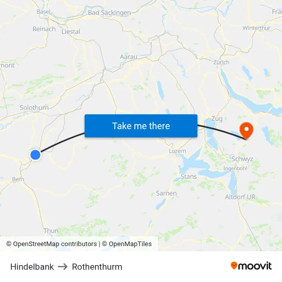 Hindelbank to Rothenthurm map