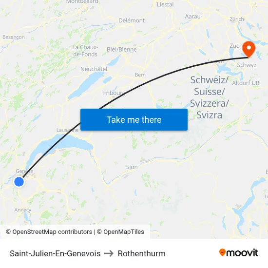 Saint-Julien-En-Genevois to Rothenthurm map
