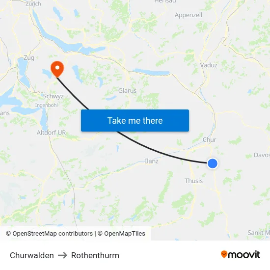 Churwalden to Rothenthurm map