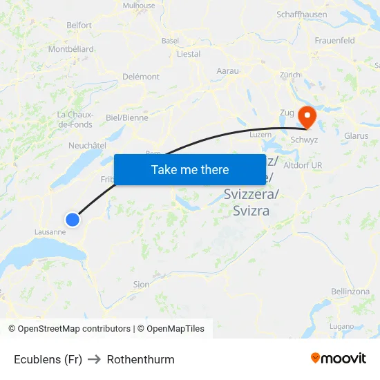 Ecublens (Fr) to Rothenthurm map
