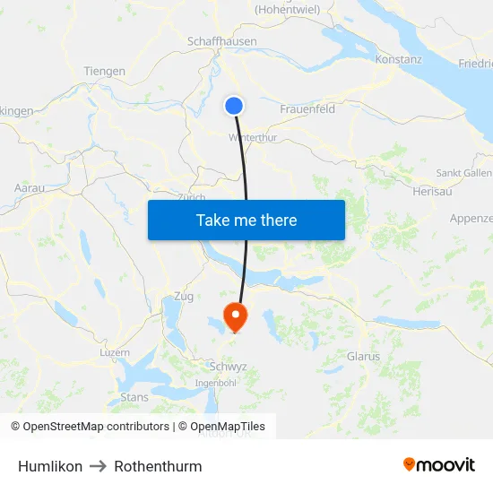 Humlikon to Rothenthurm map