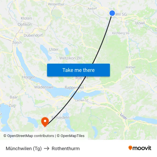 Münchwilen (Tg) to Rothenthurm map
