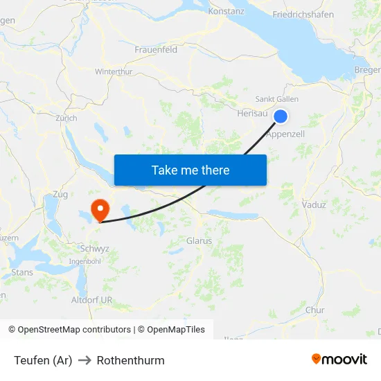 Teufen (Ar) to Rothenthurm map