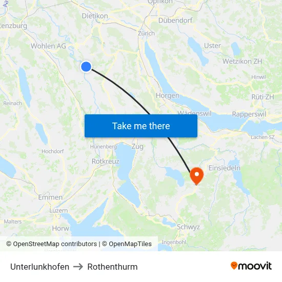 Unterlunkhofen to Rothenthurm map