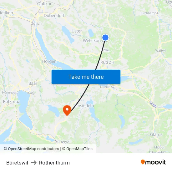 Bäretswil to Rothenthurm map