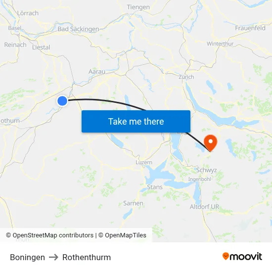 Boningen to Rothenthurm map
