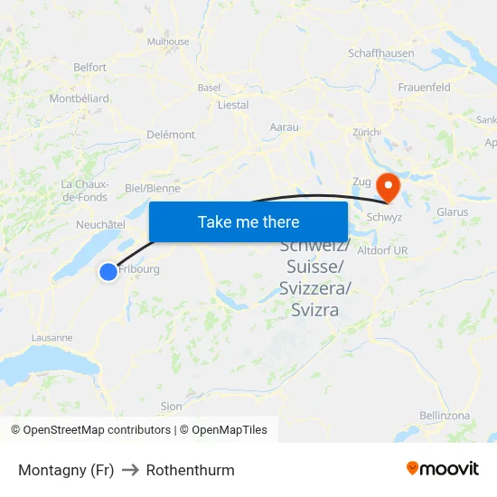 Montagny (Fr) to Rothenthurm map