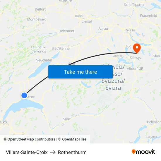 Villars-Sainte-Croix to Rothenthurm map