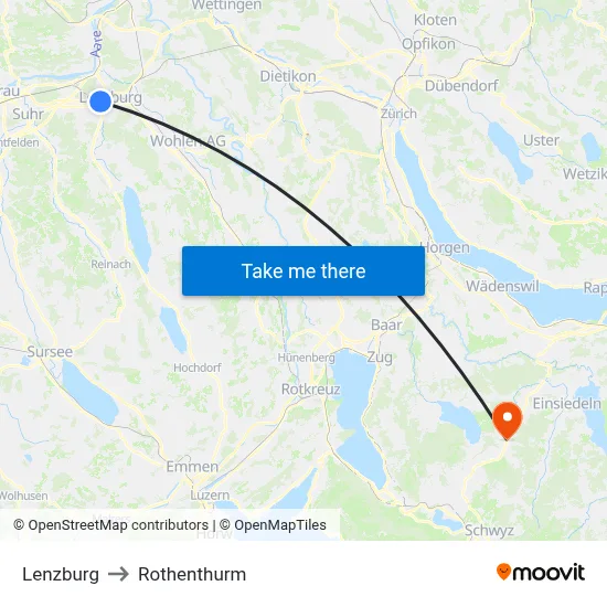 Lenzburg to Rothenthurm map