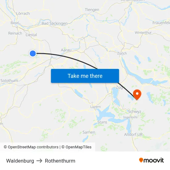 Waldenburg to Rothenthurm map