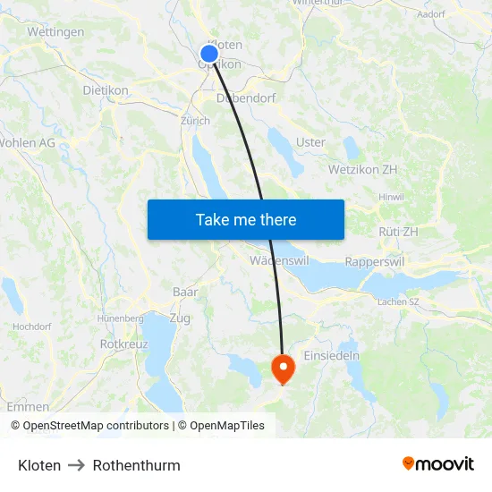 Kloten to Rothenthurm map