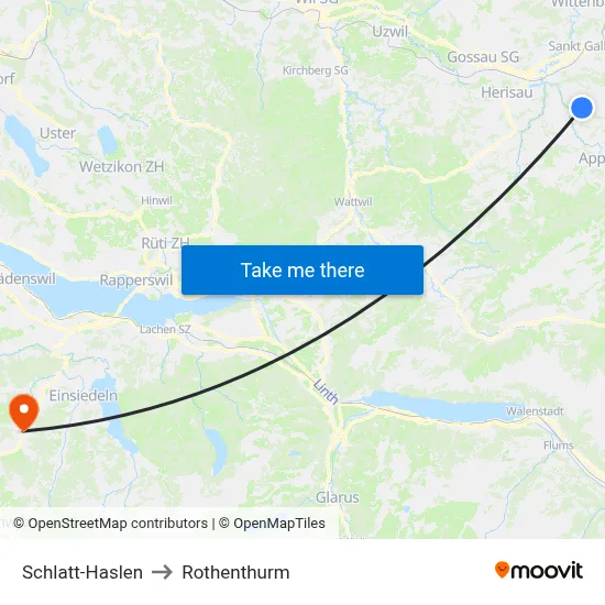 Schlatt-Haslen to Rothenthurm map