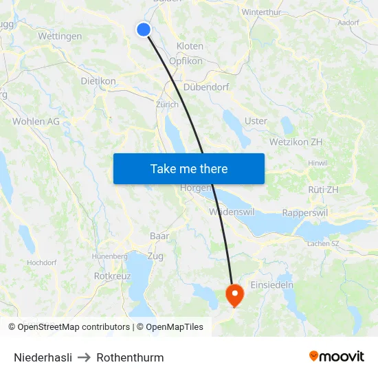 Niederhasli to Rothenthurm map
