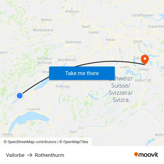 Vallorbe to Rothenthurm map