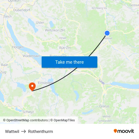 Wattwil to Rothenthurm map